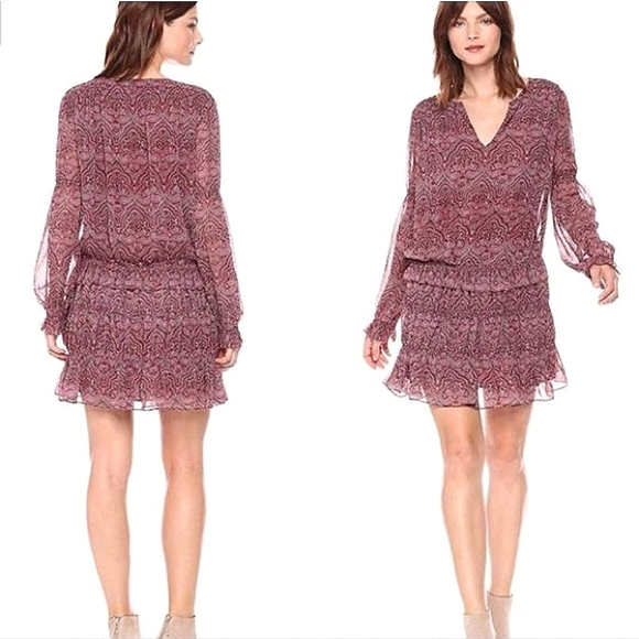 Joie Dresses & Skirts - Joie Snow Port Wine Silk Paisley Boho mini dress Whimsical Forestfairy Grunge